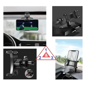 3 in 1 Car GPS Smartphone Holder: Dashboard / Visor Clamp   AC Grid Clip for Goclever Quantum 5 500 Rugged - Black