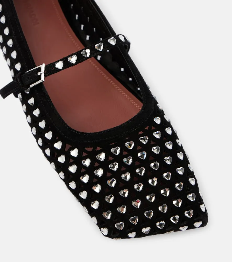 Amina Muaddi Ane crystal-embellished leather Mary Jane flats
