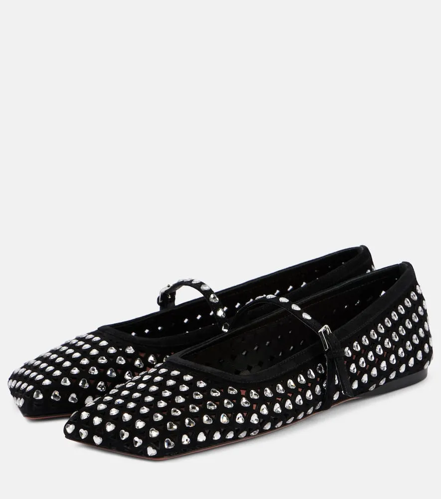 Amina Muaddi Ane crystal-embellished leather Mary Jane flats