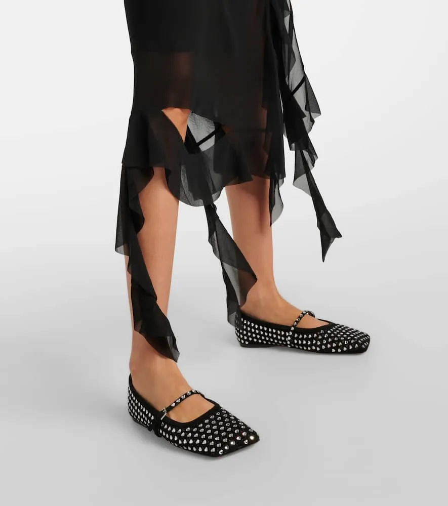 Amina Muaddi Ane crystal-embellished leather Mary Jane flats