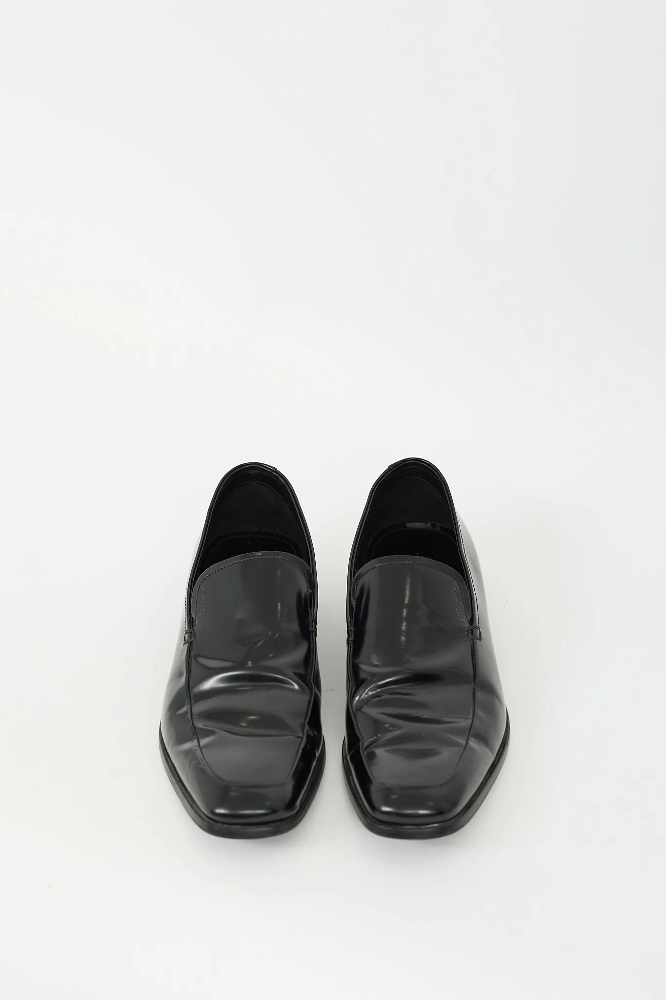 Black Leather Squared Toe Loafer