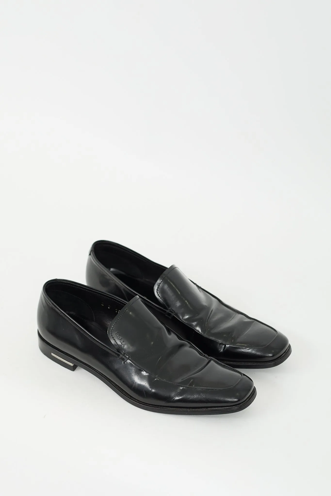 Black Leather Squared Toe Loafer