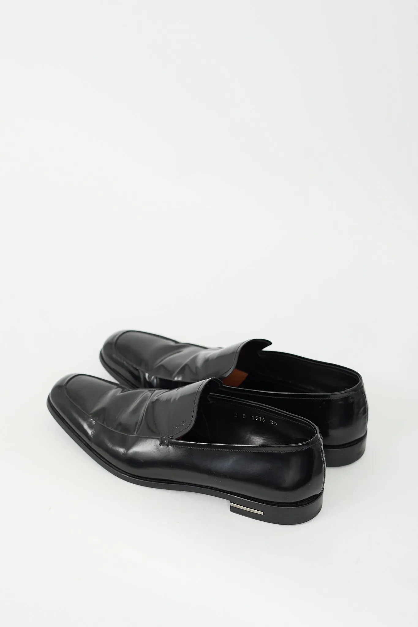 Black Leather Squared Toe Loafer