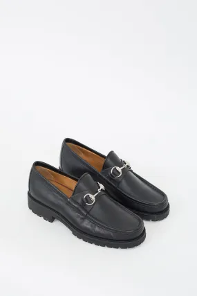 Black Leather Treaded Sole Loafer