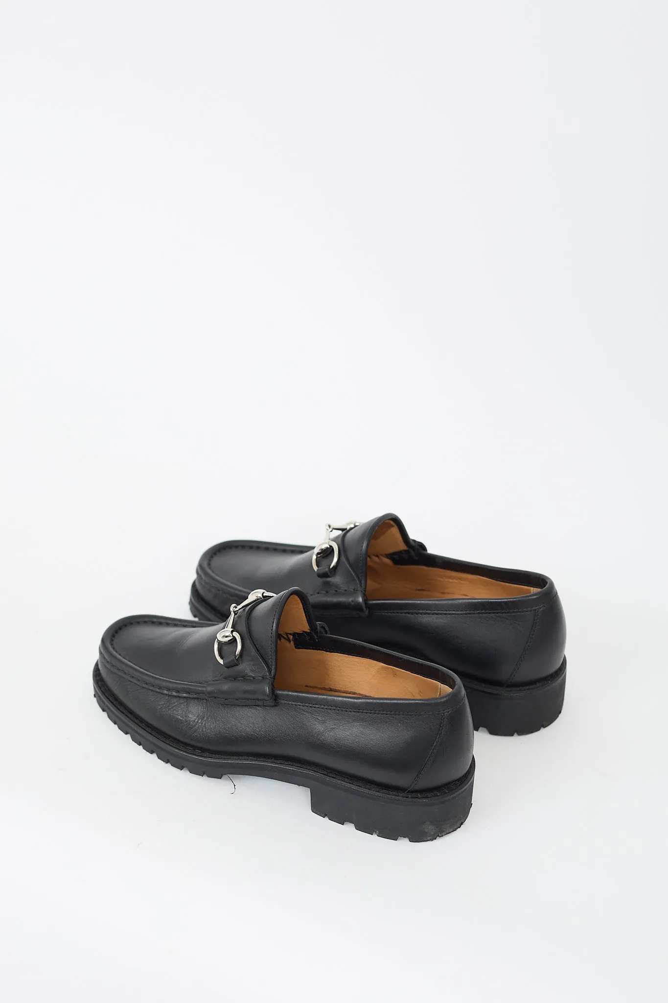 Black Leather Treaded Sole Loafer