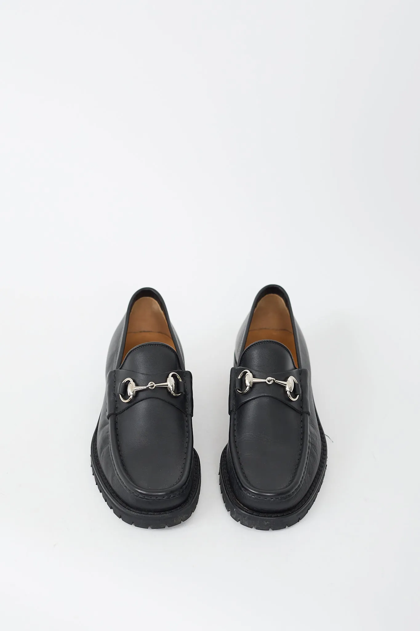 Black Leather Treaded Sole Loafer