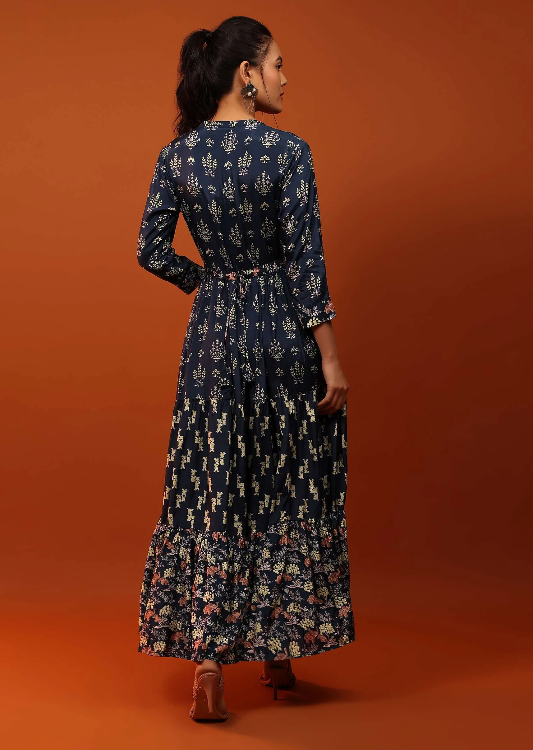 Blue Dress With Geometric Design And Butti Work
