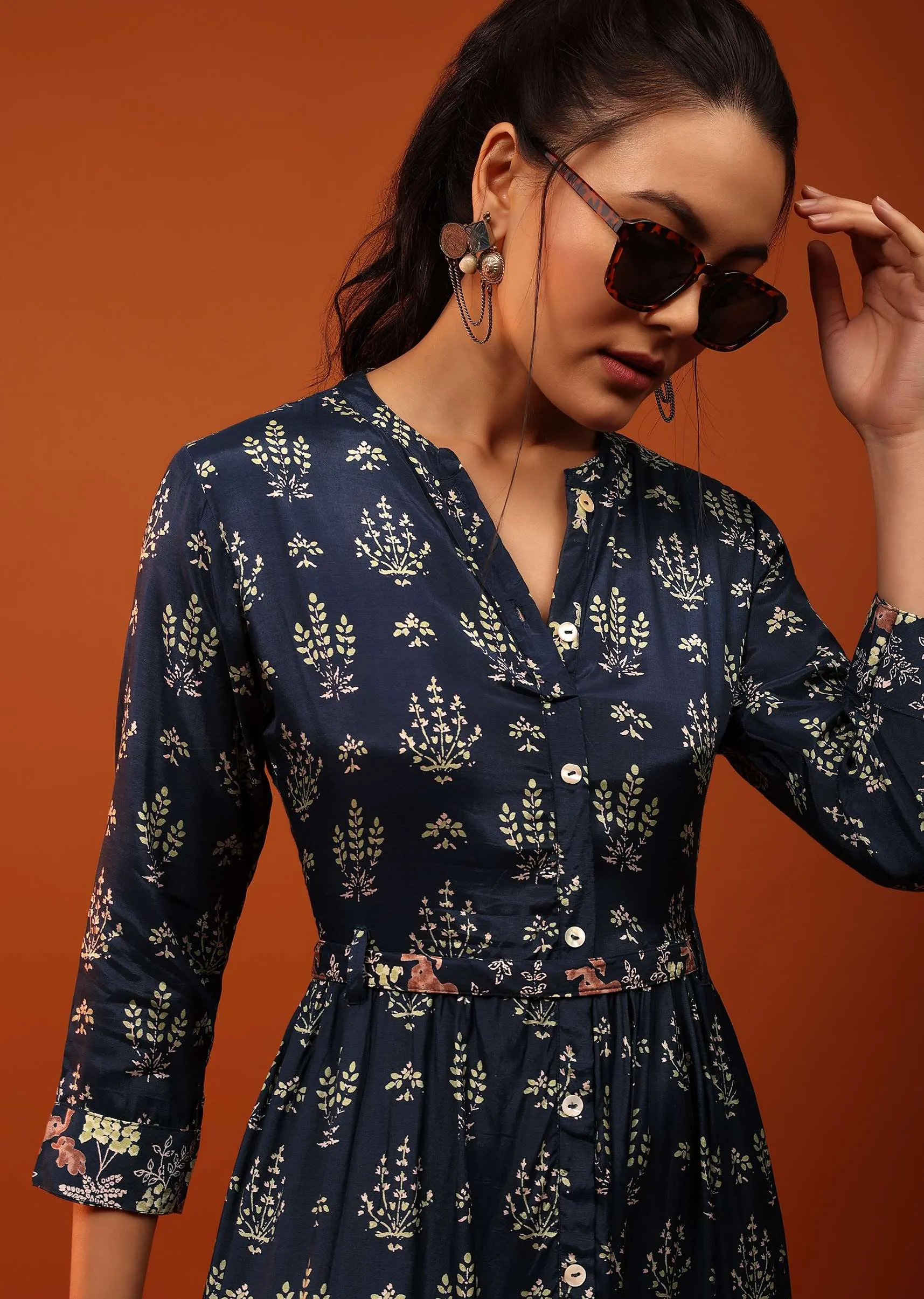 Blue Dress With Geometric Design And Butti Work