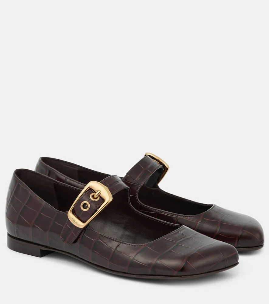 Chloe Polly croc-effect leather Mary Jane flats