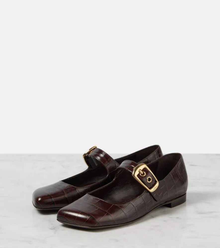 Chloe Polly croc-effect leather Mary Jane flats