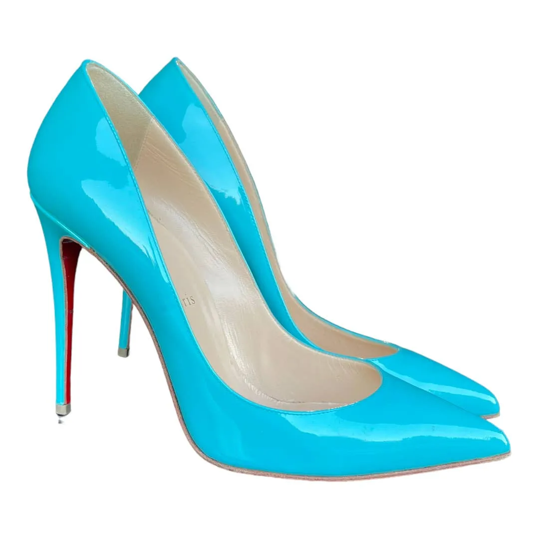 Christian Louboutin So Kate Pacific Blue Patent Leather Heels Size 39 120 mm