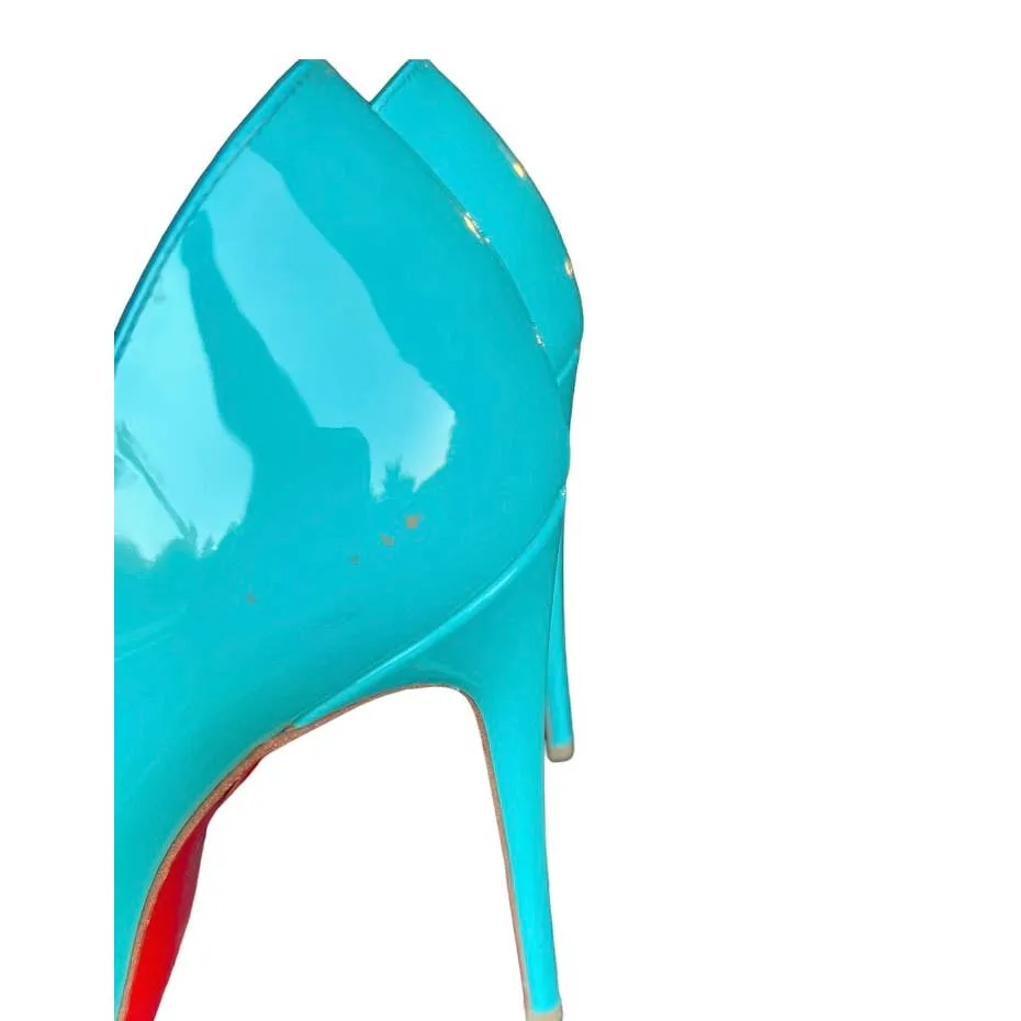 Christian Louboutin So Kate Pacific Blue Patent Leather Heels Size 39 120 mm