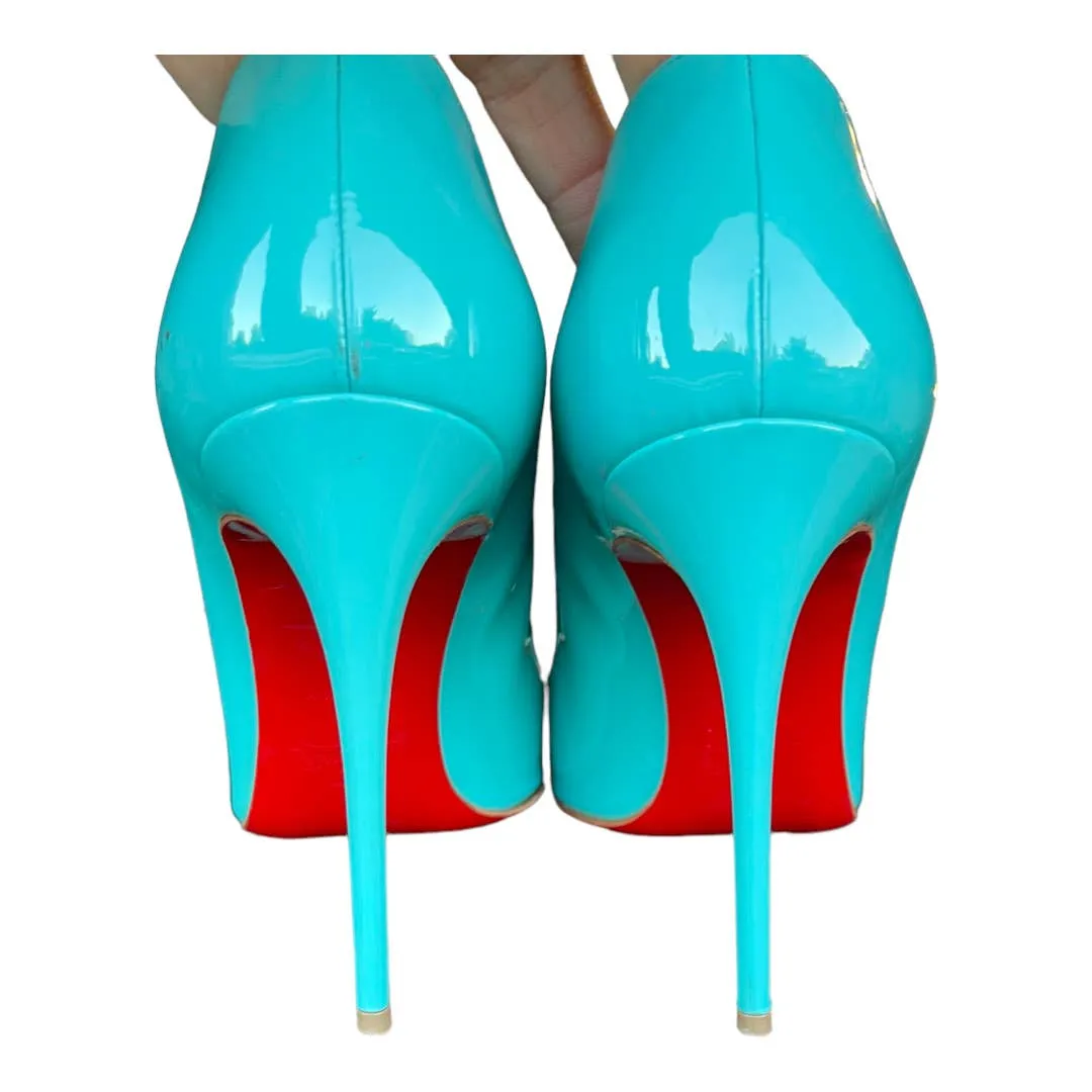 Christian Louboutin So Kate Pacific Blue Patent Leather Heels Size 39 120 mm