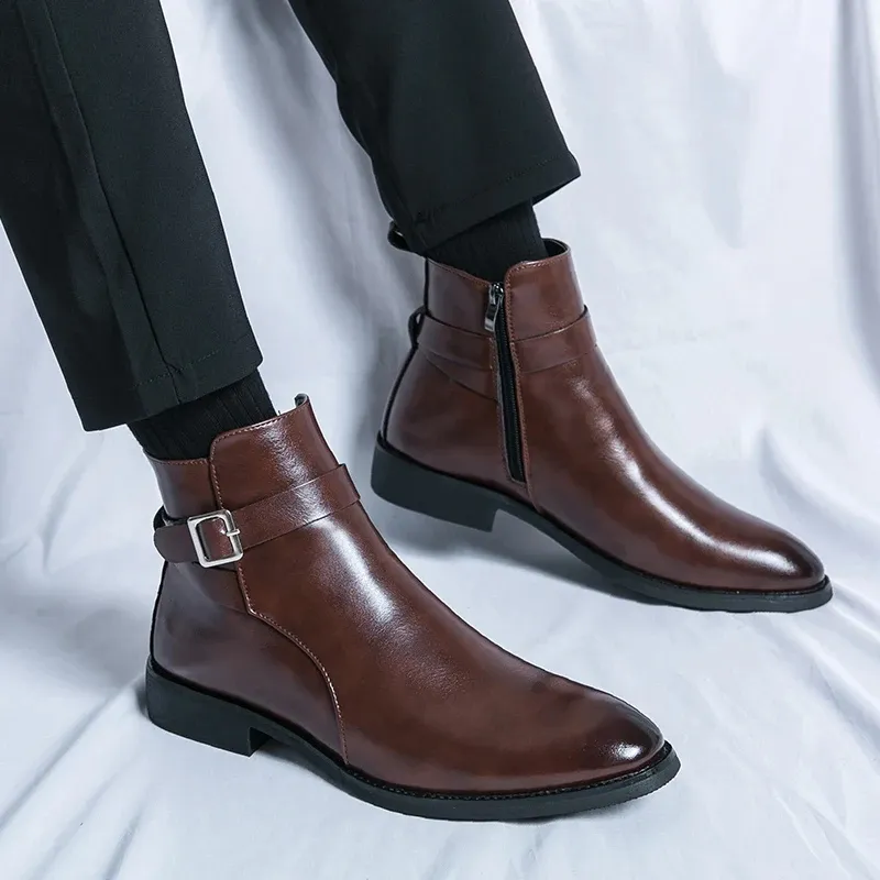 Men's Elegant Chelsea Boots with Buckle and Zipper | Ideal for All-Seasons