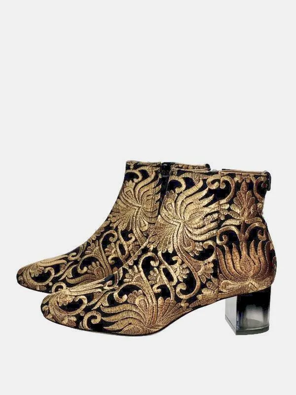 Tory Burch Women's Carlotta Nayan Brocade Ankle Boots Bootie Gold Black Size 5
