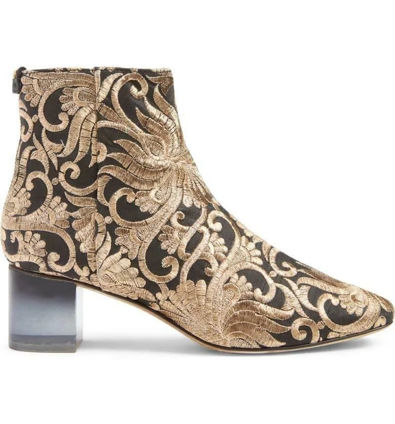 Tory Burch Women's Carlotta Nayan Brocade Ankle Boots Bootie Gold Black Size 5