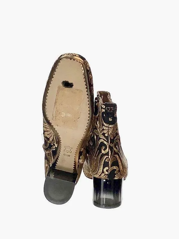 Tory Burch Women's Carlotta Nayan Brocade Ankle Boots Bootie Gold Black Size 5