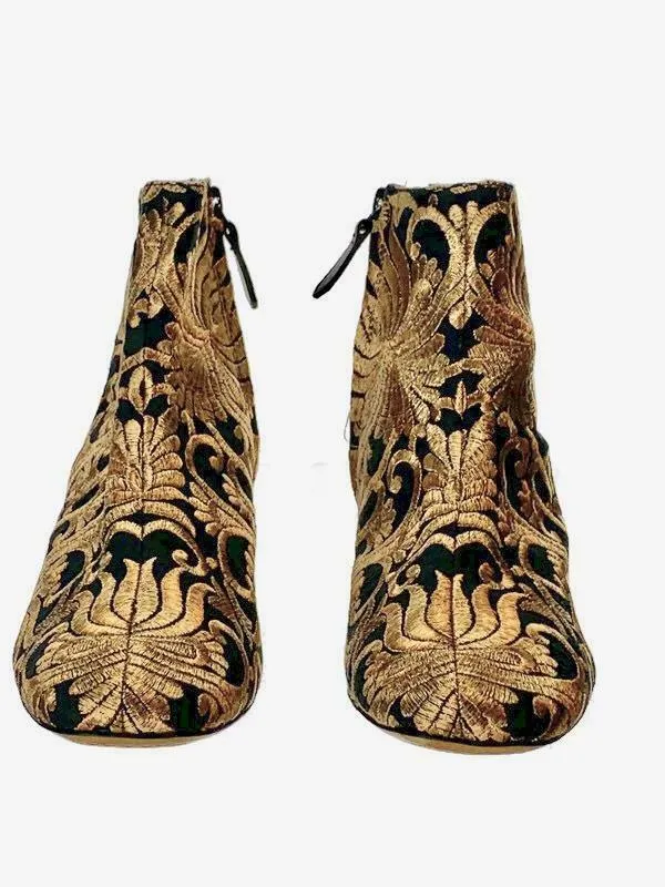 Tory Burch Women's Carlotta Nayan Brocade Ankle Boots Bootie Gold Black Size 5