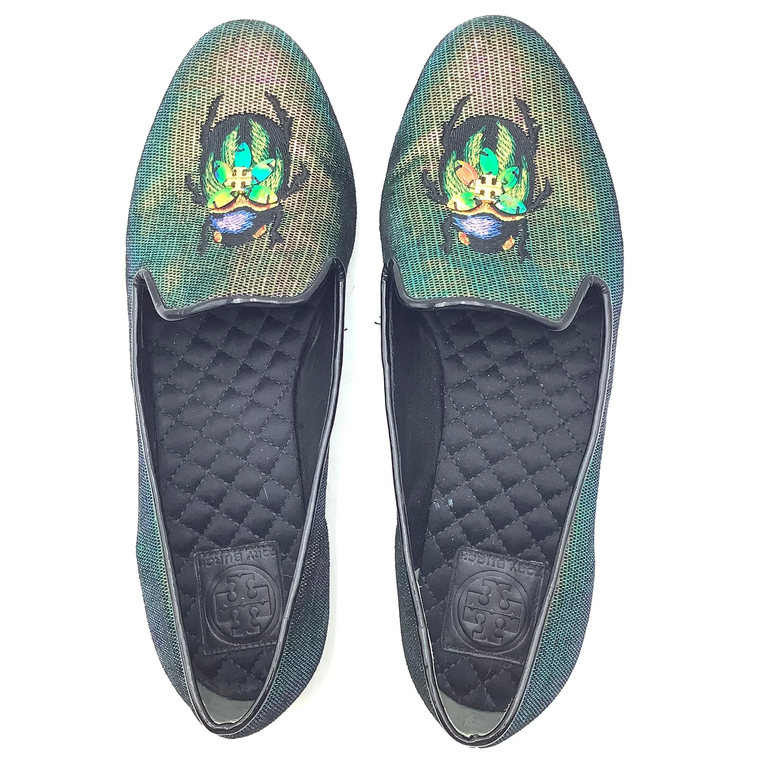 Tory Burch Women's  Loafer Green Halographic Beatle Size: 10.5